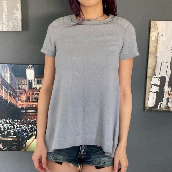 Brunello Cucinelli Blue Grey Cashmere Short Sleeve Bateau Neck Sweater Monili XS - Picture 12 of 12